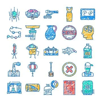 Doodle color drawing collection featuring various hand drawn icons Stock Illustration