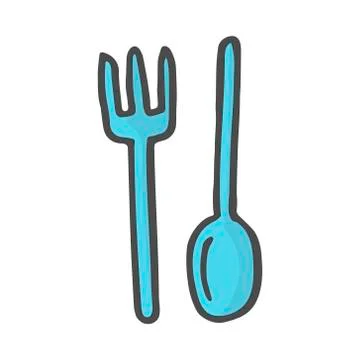 Doodle color fork and spoon, vector illustration Stock Illustration