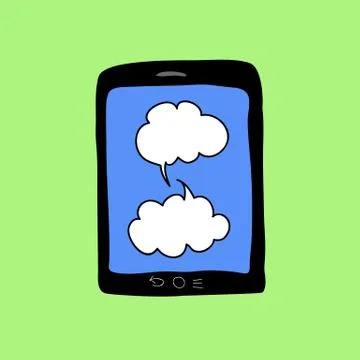 Doodle color tablet PC with chat bubbles Stock Illustration