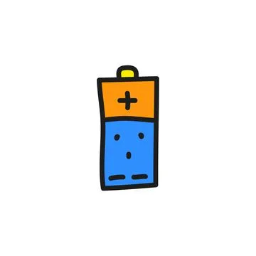 Doodle colored battery icon. Stock Illustration