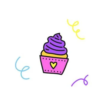 Doodle colored cupcake. Illustrazione stock