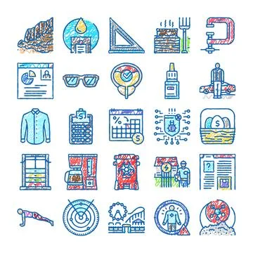 Doodle colored icon set illustrating diverse concepts Stock Illustration