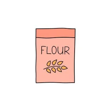 Doodle colored pack of flour. Stock Illustration