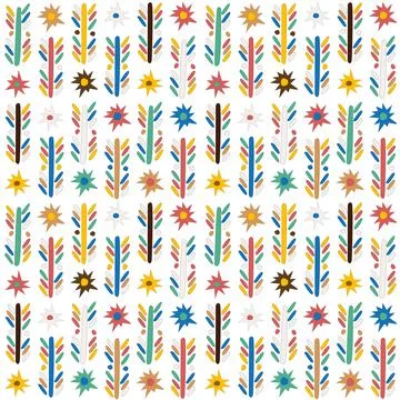 Doodle colored seamnless with stylized flowers and stars Stock Illustration