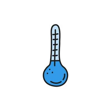 Doodle colored thermometer with cold temperature. Stock Illustration