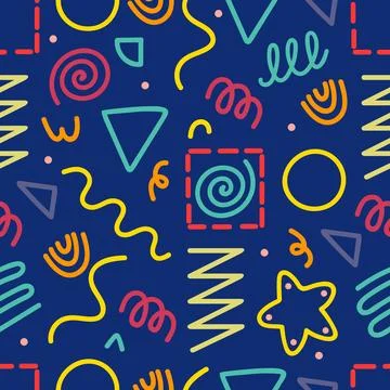 Doodle colorful lines seamless pattern. Fun abstract squiggle, child drawing art Stock Illustration