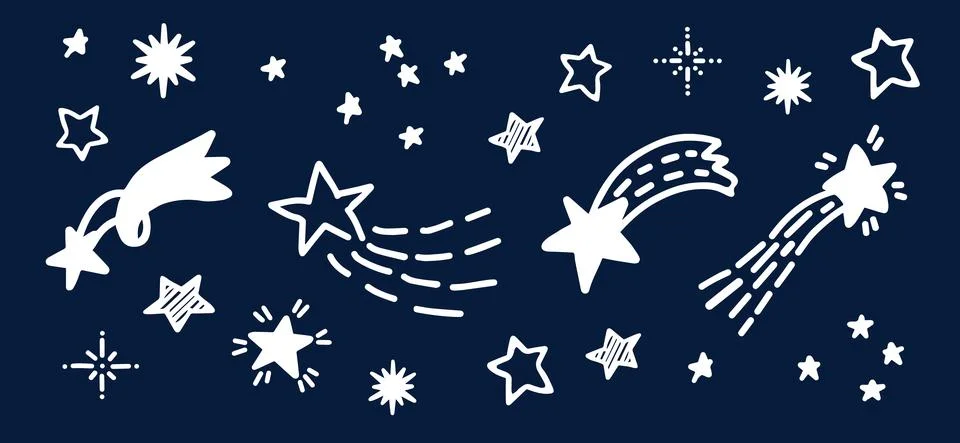 Doodle comets and stars hand drawn sketch. Starry doodles vector illustration Stock Illustration