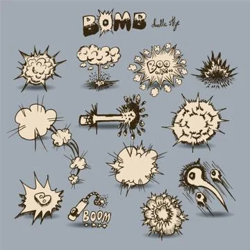 Doodle comic explosion set Stock Illustration