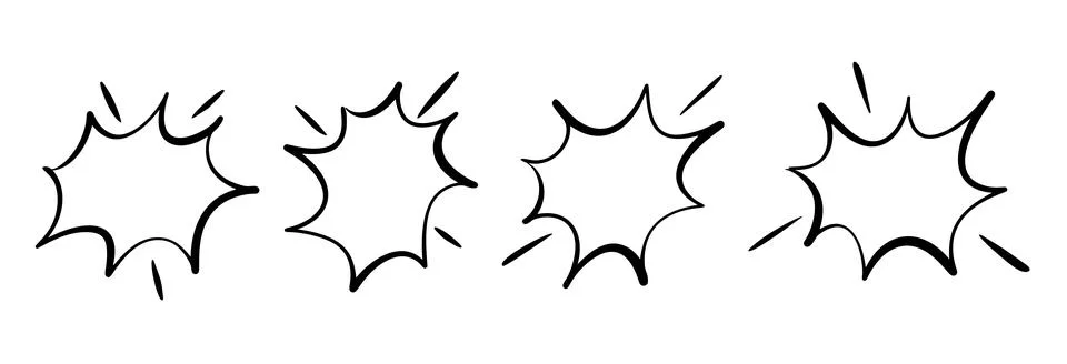 Doodle comic text in pop art speech balloons. Cartoon chat frames with burst Stock Illustration