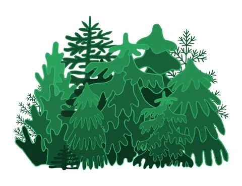 Doodle composition green tree spruce line art. Hand drawn vector illustration Stock Illustration