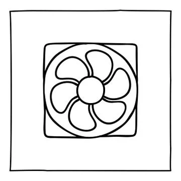 Doodle computer fan icon or logo, hand drawn with thin black line. Stock Illustration