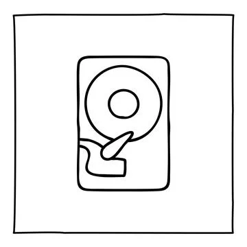 Doodle computer hard drive icon hand drawn with thin black line Stock Illustration
