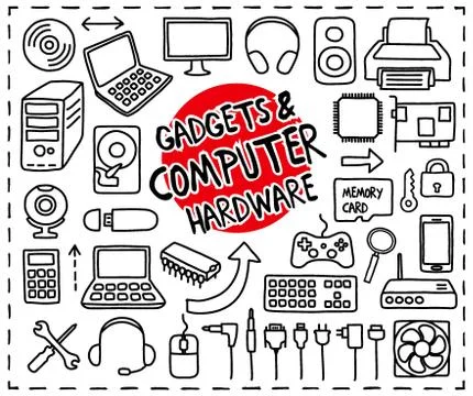 Doodle Computer Hardware icons Illustrazione stock