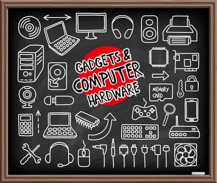 Doodle Computer Hardware icons Stock Illustration