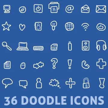 Doodle computer icons set - sketchy icon collection. Illustrazione stock