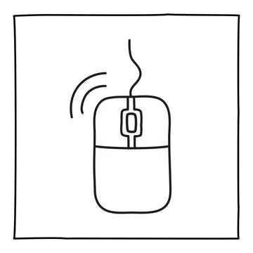 Doodle computer mouse icon or logo, hand drawn with thin black line. Illustrazione stock