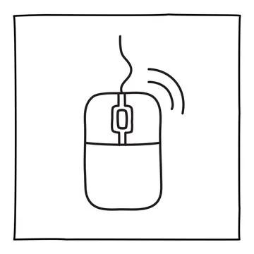 Doodle computer mouse icon or logo, hand drawn with thin black line. Stock Illustration