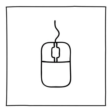 Doodle computer mouse icon or logo, hand drawn with thin black line. Illustrazione stock