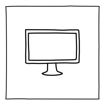 Doodle computer screen icon or logo, hand drawn with thin black line. Stock Illustration