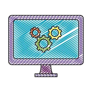 Doodle computer technology with gears process industry Stock Illustration