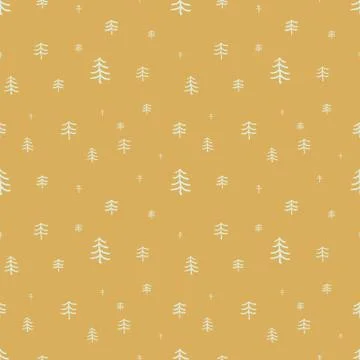 Doodle conifer forest seamless vector pattern Illustrazione stock