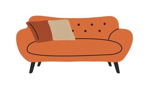 Doodle contemporary sofa. Comfortable couch mid century style, vector room Stock Illustration