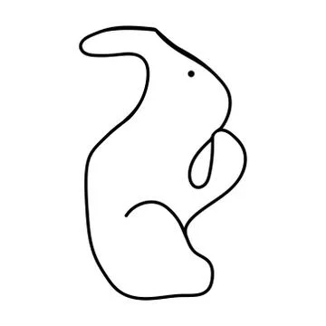Doodle contoured a black brooding rabbit in profile with ears. The hare sits and Stock Illustration
