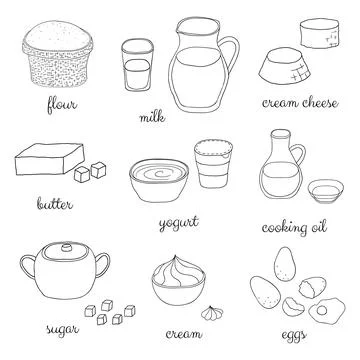 Doodle cooking ingredients set. Stock Illustration