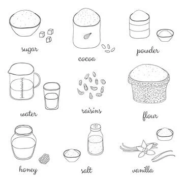 Doodle cooking ingredients set. Stock Illustration