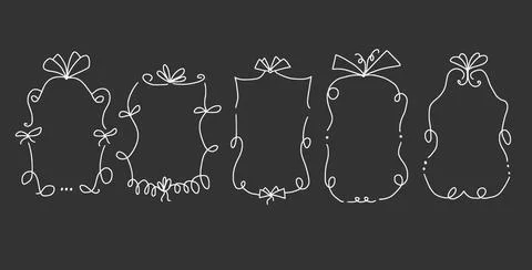 Doodle coquette frames with bows. Vintage scribble line wavy border with ribbons イラスト素材