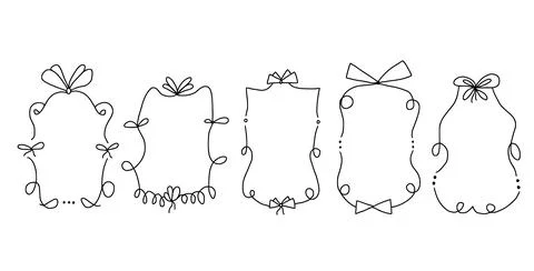 Doodle coquette frames with bows. Vintage scribble line wavy border with ribbons イラスト素材
