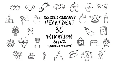 Doodle creative heartbeat Set 2 Romantic Love 4K  25f Stock Footage 125891430