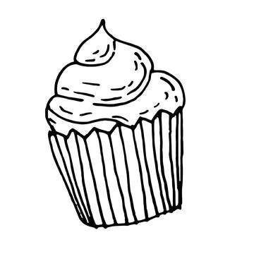 Doodle cupcake icon. Muffin hand drawn vector illustration. Stock Illustration