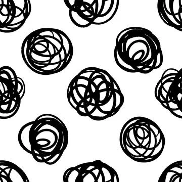 Doodle Curly Lines pattern in Black and White colors. Abstract Helix print. Stock Illustration
