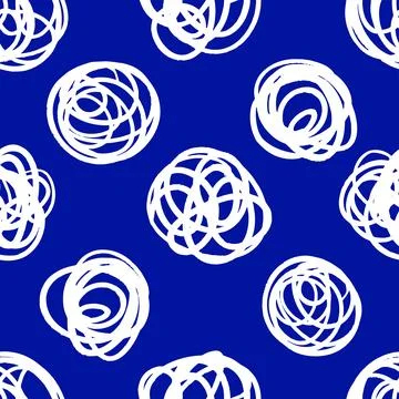 Doodle Curly Lines pattern in Blue and White colors. Stock Illustration