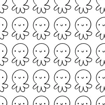 Doodle cute cartoon octopus - vector illustration for kids. Seamless pattern Stock Illustration