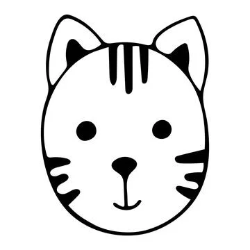 Doodle of cute cat head on white background. Stock Illustration