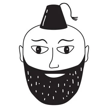 Doodle cute face.Hand-drawn line people. Man face in a fez. Stock Illustration