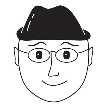 Doodle cute face.Hand-drawn line people.Avatar face intelligent man in a hat  Stock Illustration