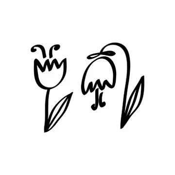 Doodle cute flowers . Vector illustration of a contour isolated on a white ba Stock Illustration