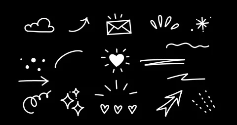 Doodle cute glitter pen line Highlighter elements.Hand Drawn heart, arrow, star Stock Footage 251216587