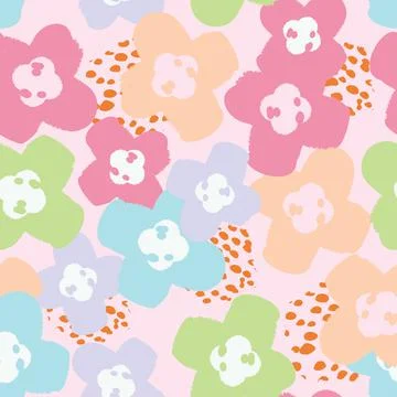 Doodle cute hand drawn tiny flowers , seamless pattern background , greeting  Stock Illustration