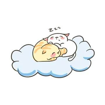 Doodle cute little cat vector couple sleep cloud Ilustração Stock