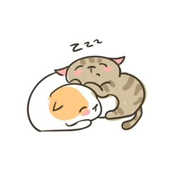 Doodle cute little cat vector pair sleep dreams Ilustração Stock