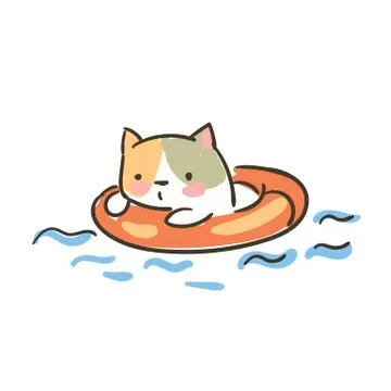 Doodle cute little cat vector lifebuoy sketch Stock Illustration