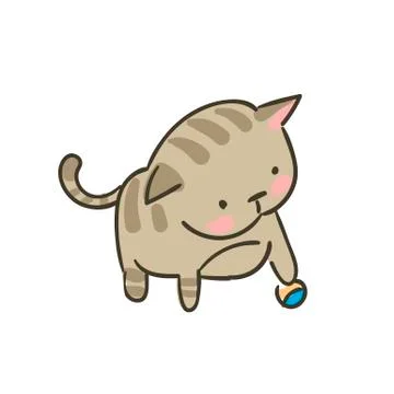 Doodle cute little cat vector play ball Stock Illustration