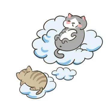 Doodle cute little cat vector clouds fly dream Stock Illustration