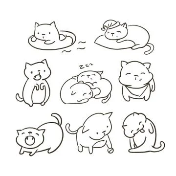 Doodle cute little cat vector sletch coloring book Stock Illustration