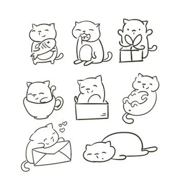 Doodle cute little cat vector sletch coloring book Stock Illustration
