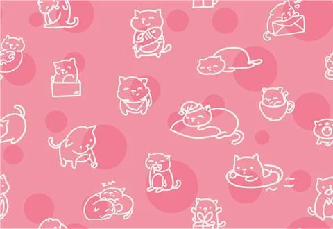 Doodle cute little cat vector seamless pattern Stock Illustration